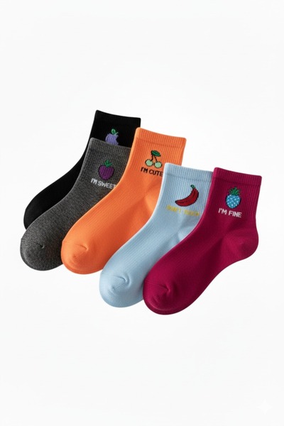 Ay-Ra Collection Kadın Renkli Meyveli Desenli Patik Çorap Seti - Şık Ve Rahat...