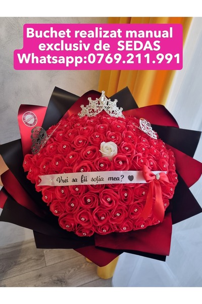 Store.sedas Buchet 101 trandafiri de sapun rosii Vrei sa fii sotia mea, reali...