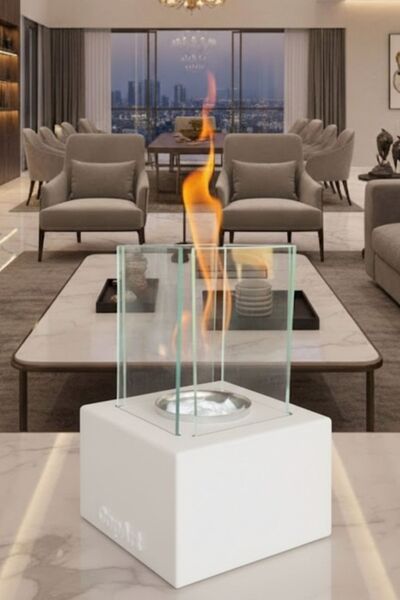 CopArt Muko Beyaz Biyoetanol Masaüstü Şömine - 1 Lt Yakıt Hediyeli