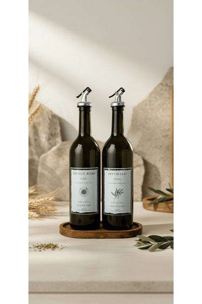 BÜYÜLÜ HOME Ahşap Stantlı Amber 2 Li 750 ml Zeytinyağı Ayçicek Yağı Sıvı Yağ ...