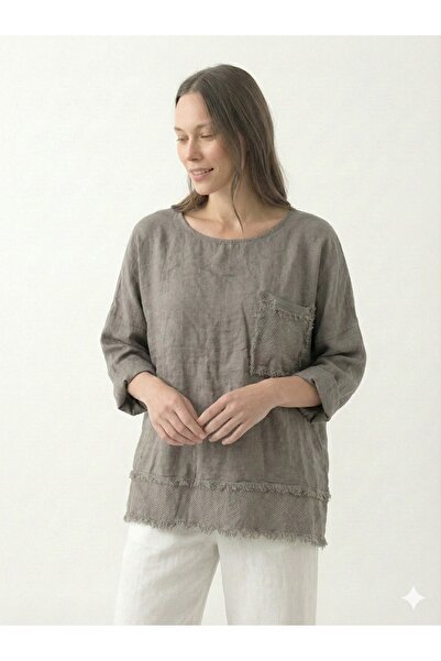 della moor Bluză casual din in cu mâneci 4/3 cu ciucuri italiene din nurcă