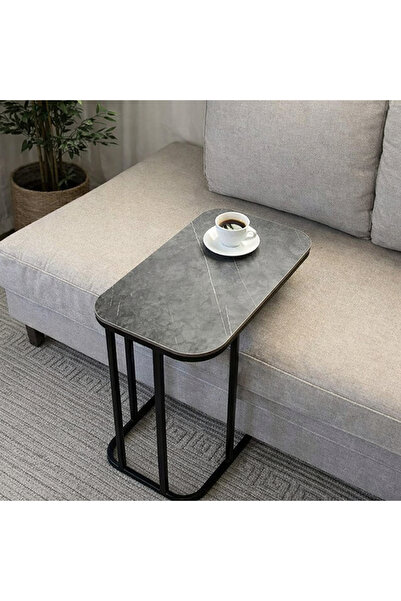 Vi Markets طاولة خدمة مفردة - سطح خشب فضي - قواعد معدن أسود