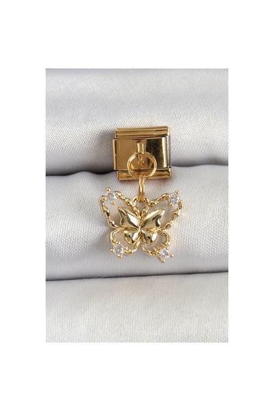mk beykoz 316L Steel Dangle Zircon Stone Butterfly Model Gold Color Nominatio...