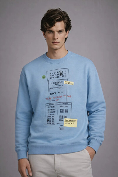 COMBİNE MİCHAİL Pulover casual pentru bărbați cu imprimeu Baby Blue Swea tricou