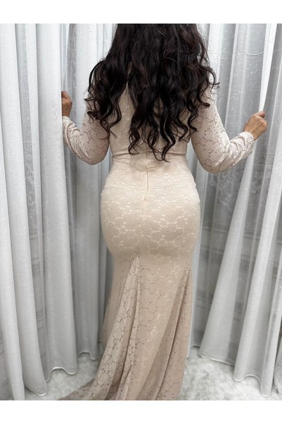 Rosina Long evening dress, lace, rose waist