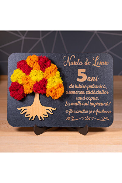 Creators of Crafts Wedding anniversary gift with lichens -5 Years - Wooden We...