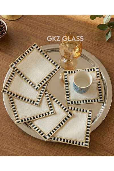 gkzglass home dekor 6 قطع من مناديل الكوكتيل المطرزة على قماش الكتان وفوط تقد...