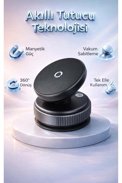 FaroxTech Vakumlu Mıknatıslı Araç İçi Telefon Tutucu - 360 Derece Döner Başlı...