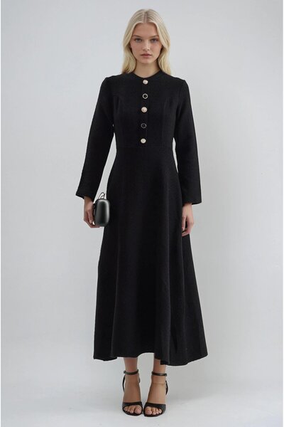 Lijuri فستان ميدي بتفاصيل أزرار مختلطة 2997