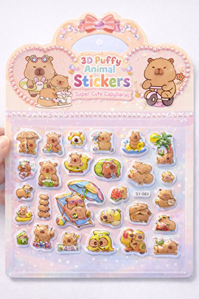 UĞURDAN Kapibara Boyamalı Sticker Seti – Kabartmalı Puffy Sticker, Çocuklar İ...