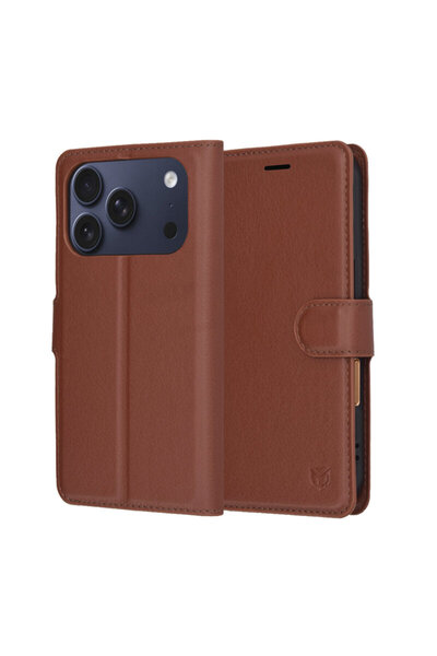 Techsuit Leather Folio Case for iPhone 17 Pro, Brown