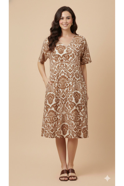 PJS Shawl-Patterned Woven Dress in Pastel Tones