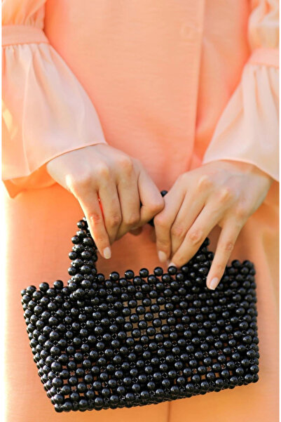 Alfanora Handmade Pearl Round Handle Bag Black