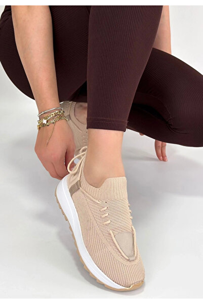 Alfanora Renji Beige Knitwear Lace-Up Sports Shoes