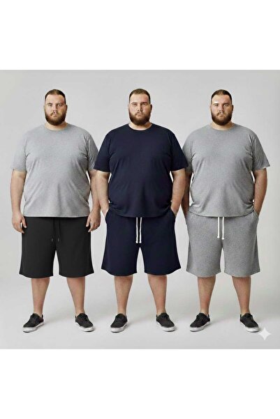 NETTENSTORE jumbo beden büyük boy erkek şort cepli bagcıklı penye kumaş rahat...