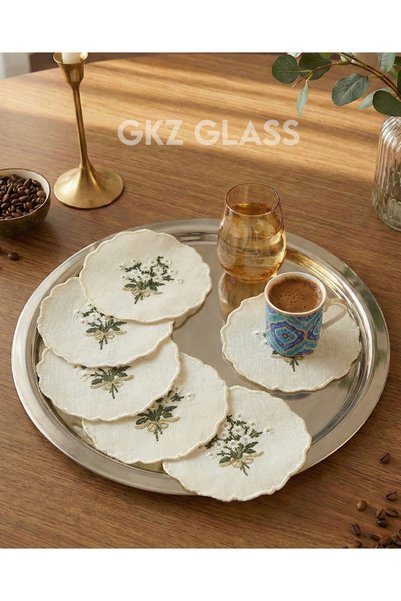 gkzglass home dekor 6 Linen Fabric Embroidered Coffee Side Cocktail Napkins & Coasters Serving Napkins