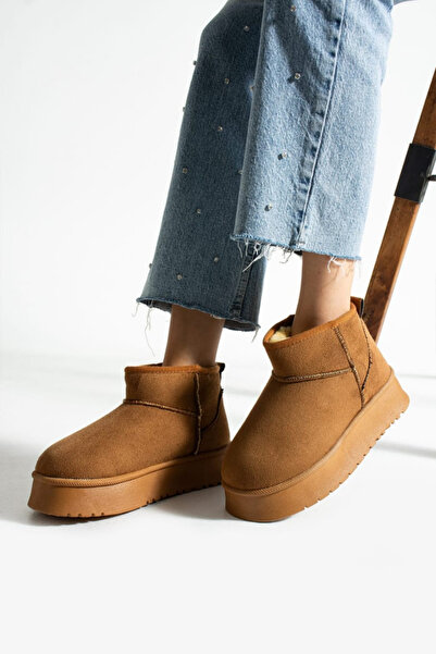 papushe shoes Yuvo Brown Suede Winter Thick Sole Women's Boots with Fur Inside