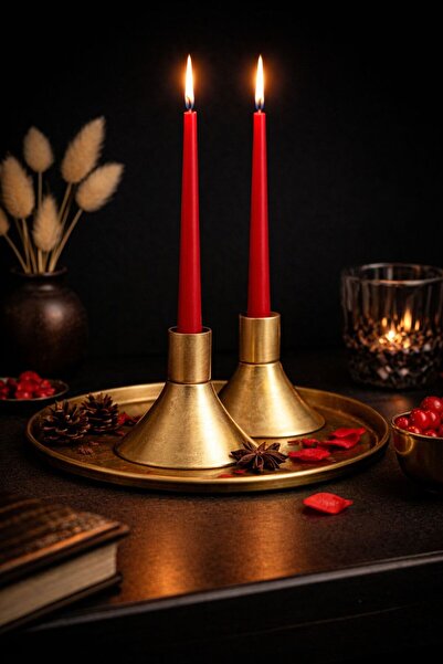 gülis PURE 2'li Şamdan Seti Küçük Gold Simli Renk Dekoratif Metal Simli Pasla...