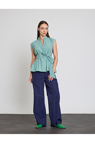 BGN workshop Cotton Mixed Sus Dikisli Belted Sleeveless Blouse