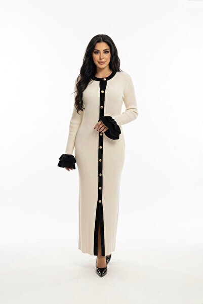 Cara Flounce Sleeve Knitwear Women's Dress Standard Size Cotton Midi Length D...