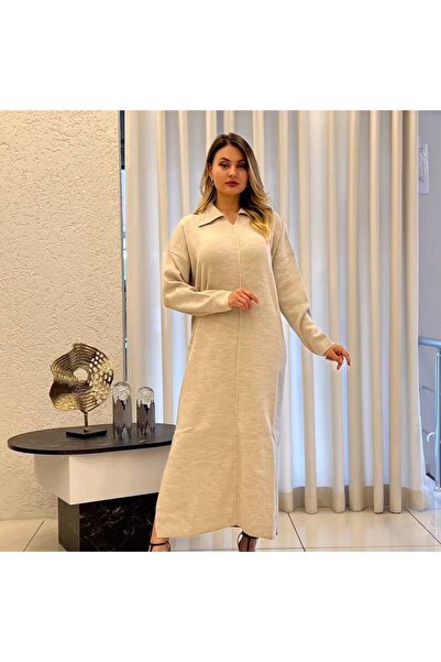 Cannes Reya Polo Yaka Corded Fabric White Knitwear Dress