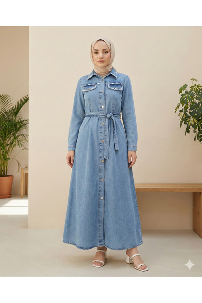 Kirazgym Women's Buttoned, Elastic Waist, Pocketed, Embroidered, Hijab-Friend...