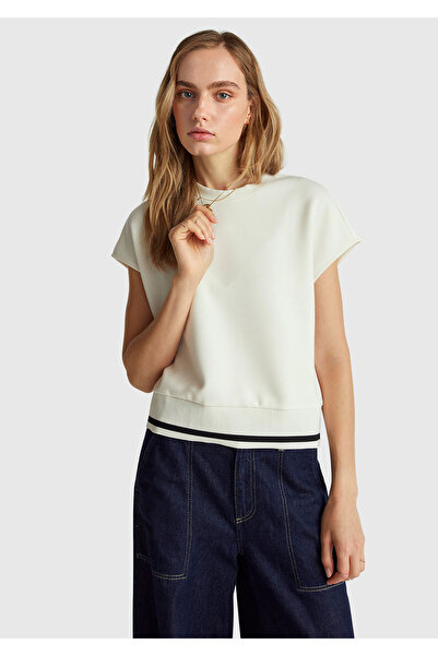 United Colors of Benetton Kadın Krem Modal Karışımlı Beli Çizgi Detaylı Kolsu...