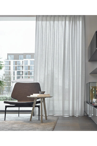 Ran Perde Kalın Dokulu Düz Tül Perde - Açık Gri - Pileli Dikim 1x2,5 Pile