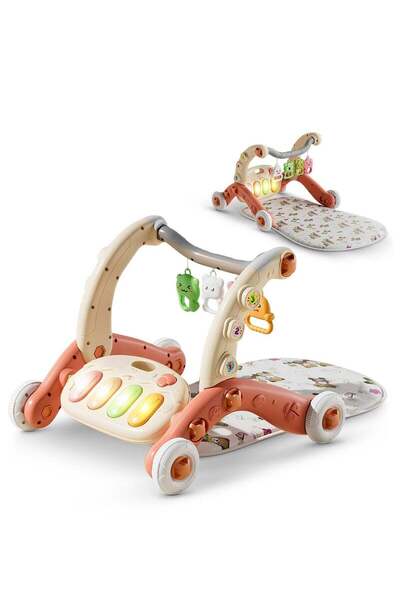 BAYBEE مشاية أطفال قابلة للتحويل 3 في 1 مع صالة ألعاب وبيانو قابل للإزالة (وردي)