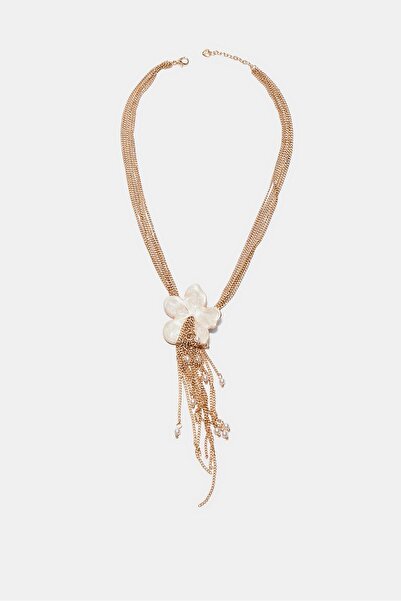 Stradivarius Enamelled flower lariat necklace