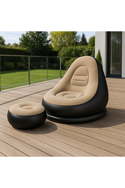 Gardlov Inflatable Armchair with Footrest, Durable PVC, Pump Included, Black-...