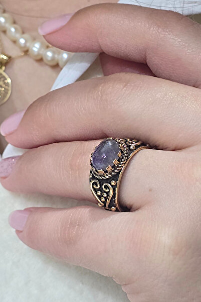 NBS Beautiful Naturel Stones Pure Copper Amethyst Ring Vintage Adjustable Ver...