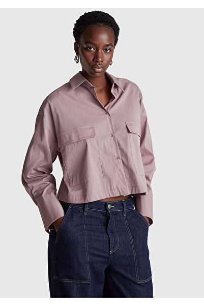 United Colors of Benetton Women's Pink Cotton Blend Pocketed Boxy Fit Shirt