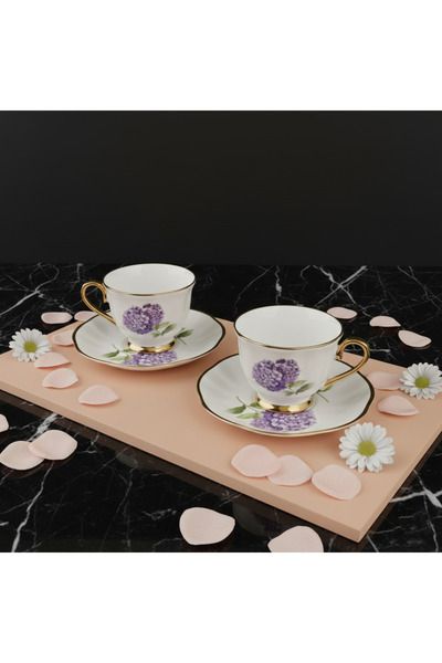 Sigma 6'lı porselen Hydrangea kahve fincanı
