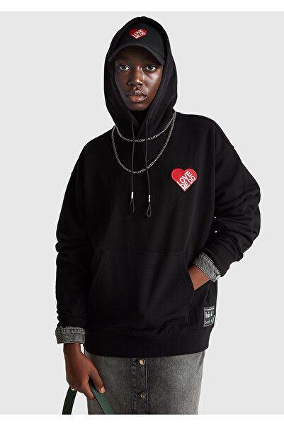 United Colors of Benetton Hanorac unisex negru din amestec de bumbac și visco...