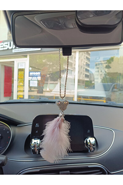 Genel Markalar Pandalı Model Metal Yıldız Dikiz Ayna Süsü Pudra Pembe Tüylü