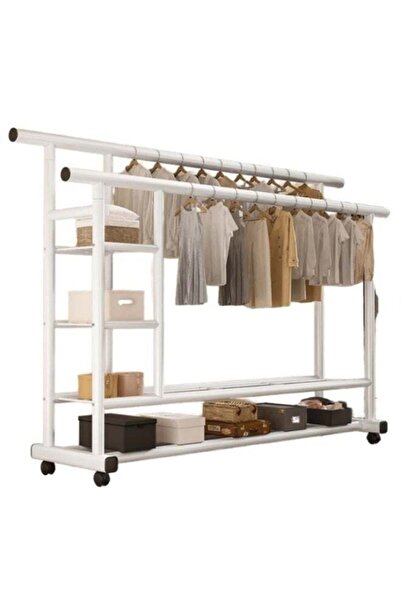 Türkiye Double Rail Clothes Rack with Shelves and Wheels, Heavy Duty Metal Ga...
