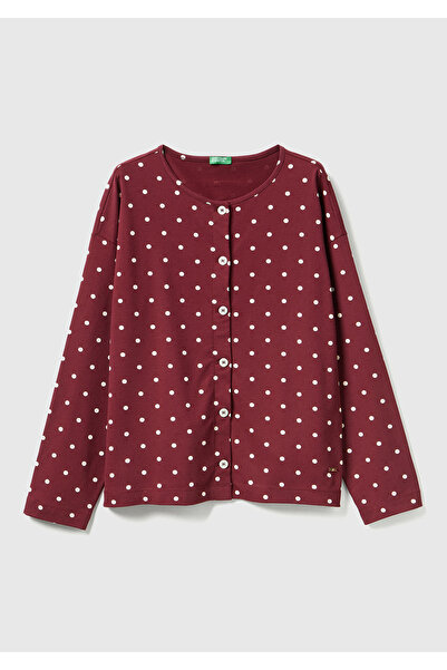 United Colors of Benetton Women's Burgundy Cotton Blend Polka Dot Buttoned Fr...