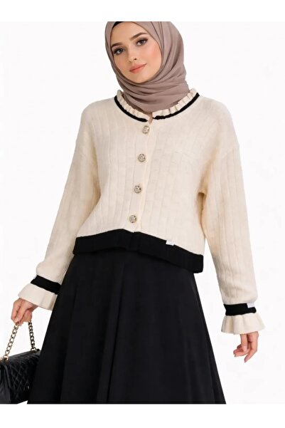 Erdem Fırfırlı krem hırka boy 56 Göğüs 52