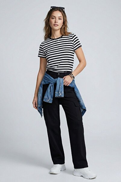 LEY COLLECTİON Women's T-Shirt Striped T-Shirt Regular Fit Non-Shrink Fabric ...