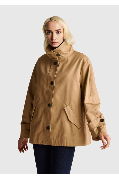 United Colors of Benetton Жіноча світло-коричнева бавовняна куртка з переднім...