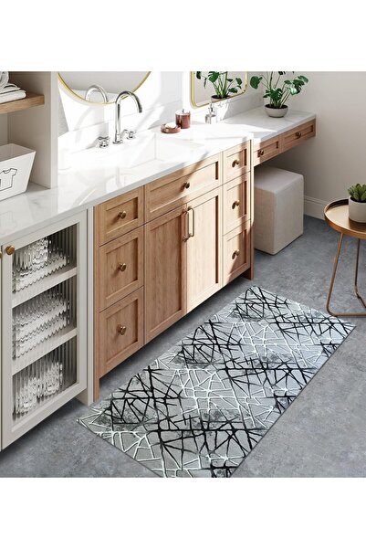 OEM Selin Anti-Slip Rug, Grey with Black, Polyester 60 x 120 cm