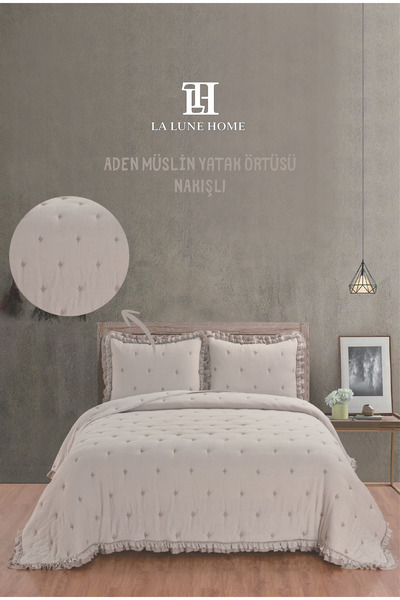 la lune home ADEN MUSLİN NAKIŞLI TEK KİŞİLİK BATTALL BOY YATAK ÖRTÜSÜ 180X240CM