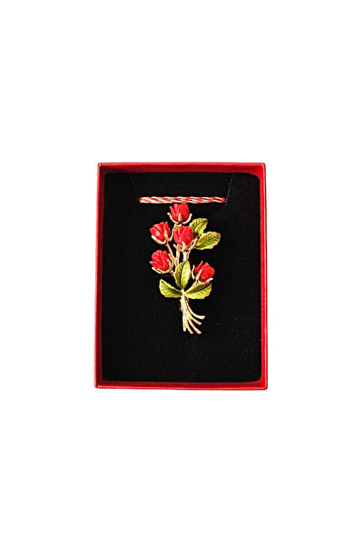 Abundo Martisor Brooch Bouquet of Red/White/Pink Roses