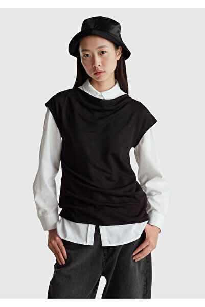 United Colors of Benetton Women's black viscose blend boat neck sleeveless top