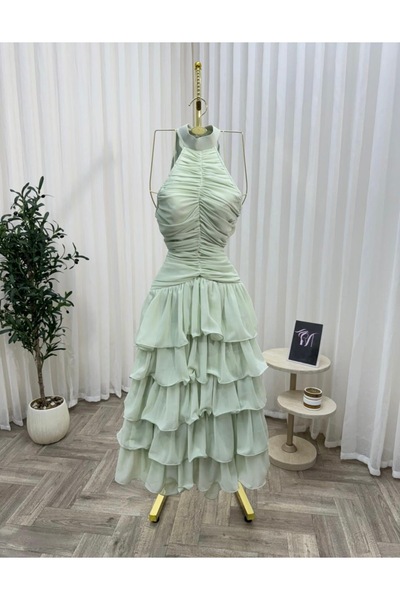 Cutie Midi evening dress with halter neck and layered (ruffled) design