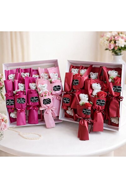 LOVE Decorative Arrangement Soap Rose Bouquet with Teddy Bear 35cm