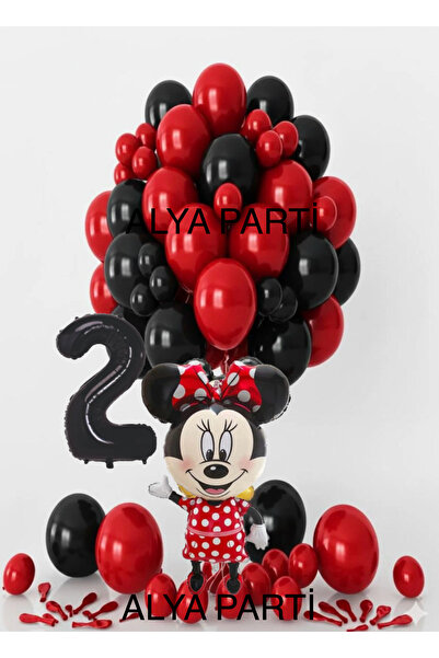 ALYA PARTİ 2 Yaş Rakam Folyo Balonlu Minnie Doğum Günü Seti