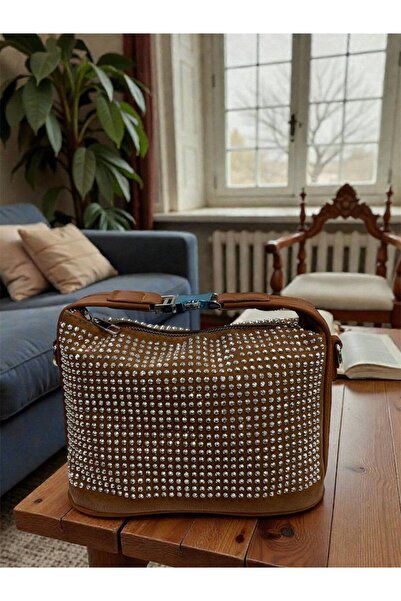 MyleeButik Kadın Taba Taşlı El ve Omuz Çantası
