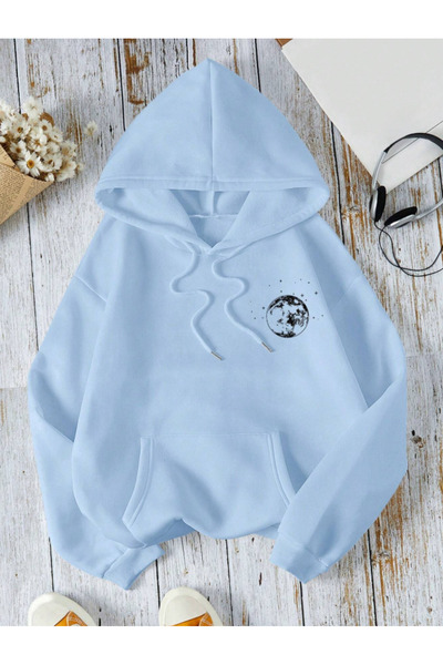 Baycombine35 Moda Unisex 3 İplik Ş Fleece-Lined Print Detailed K Hooded Sweatshirt